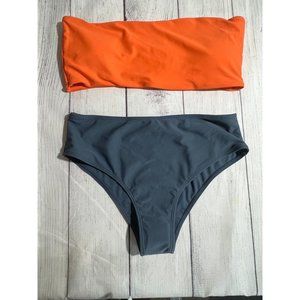 *BOGO* Eligible Zaful&SheIn 2pc Womens swimsuit top orange-L, bottom blue grey-M